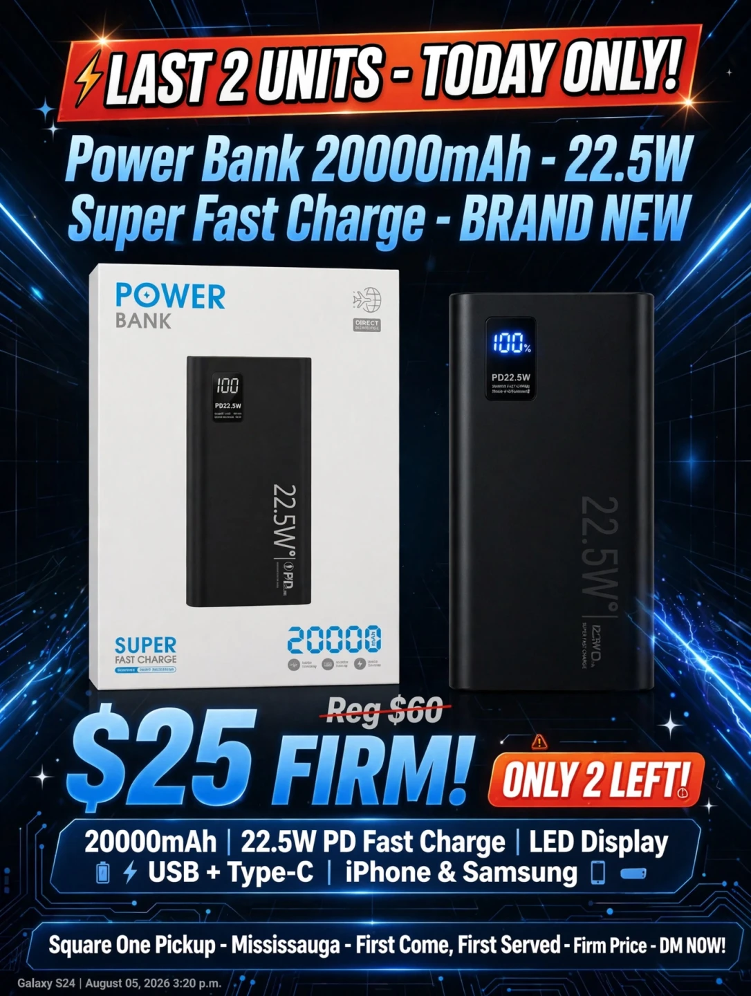 LAST 2! Power Bank 20000mAh 22.5W Fast Charge