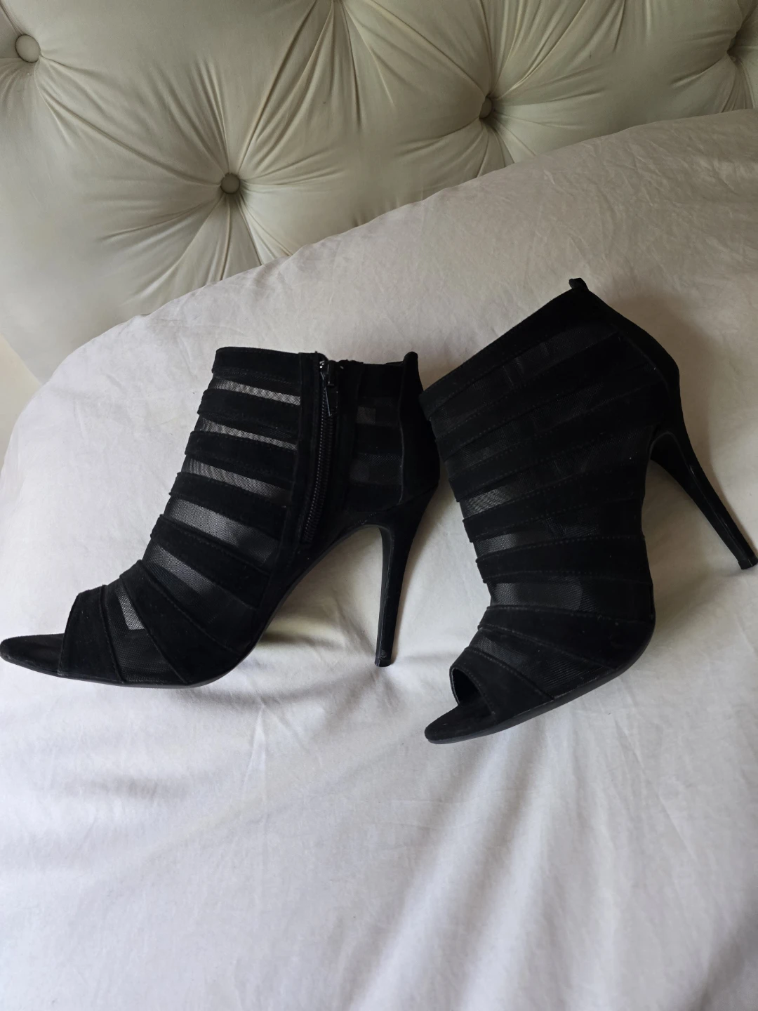 Le Château Black Mesh Peep-Toe Heels