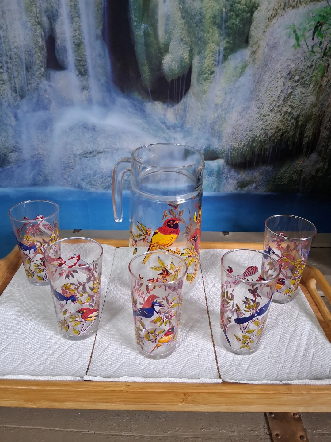 Vintage Arcoroc Glass Pitcher and 5 Juice Glass Set