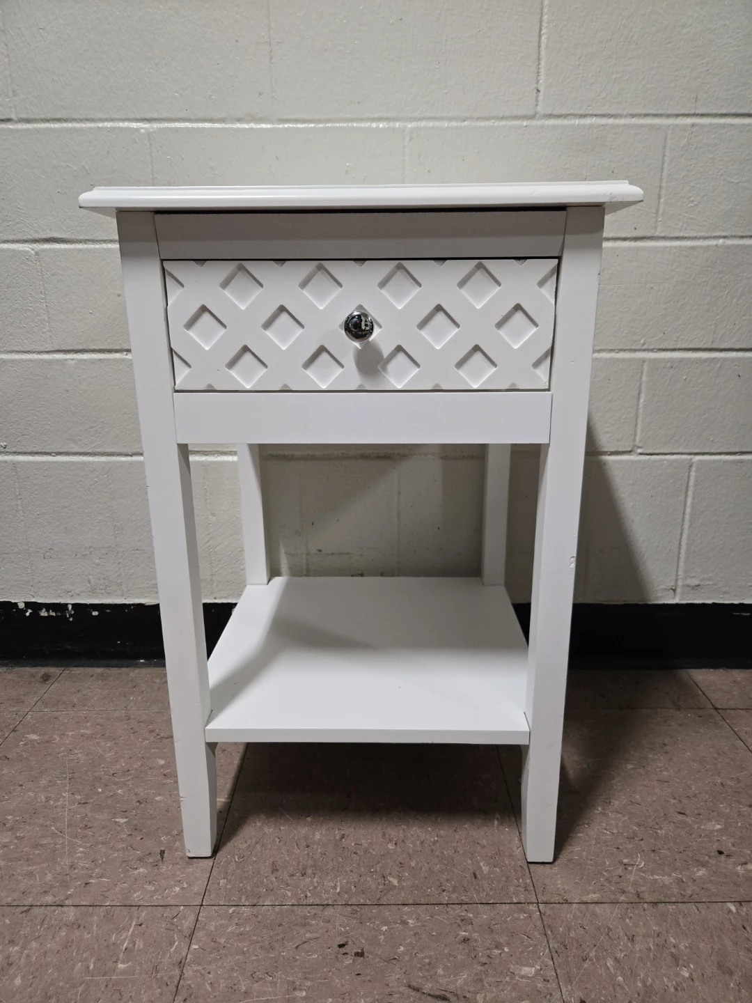 White Lattice Drawer Nightstand Side Table