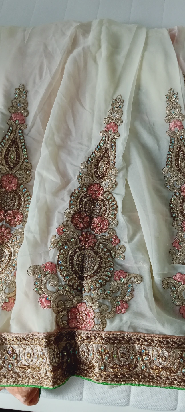 Cream Embroidered sariee