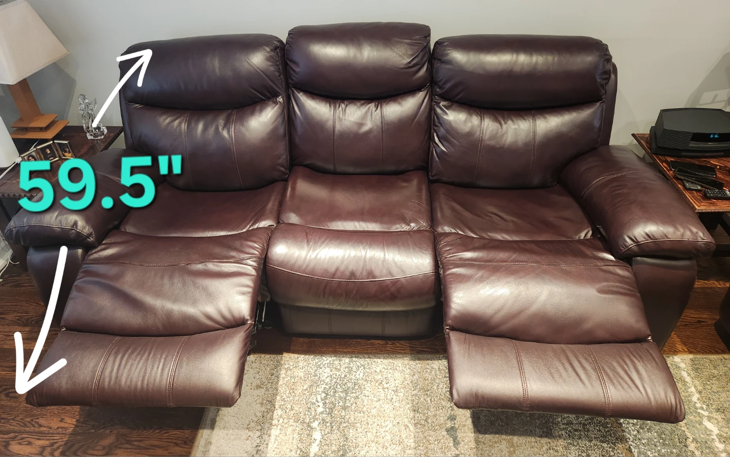 3-Seater, double recliner, brown leather sofa - photo 3
