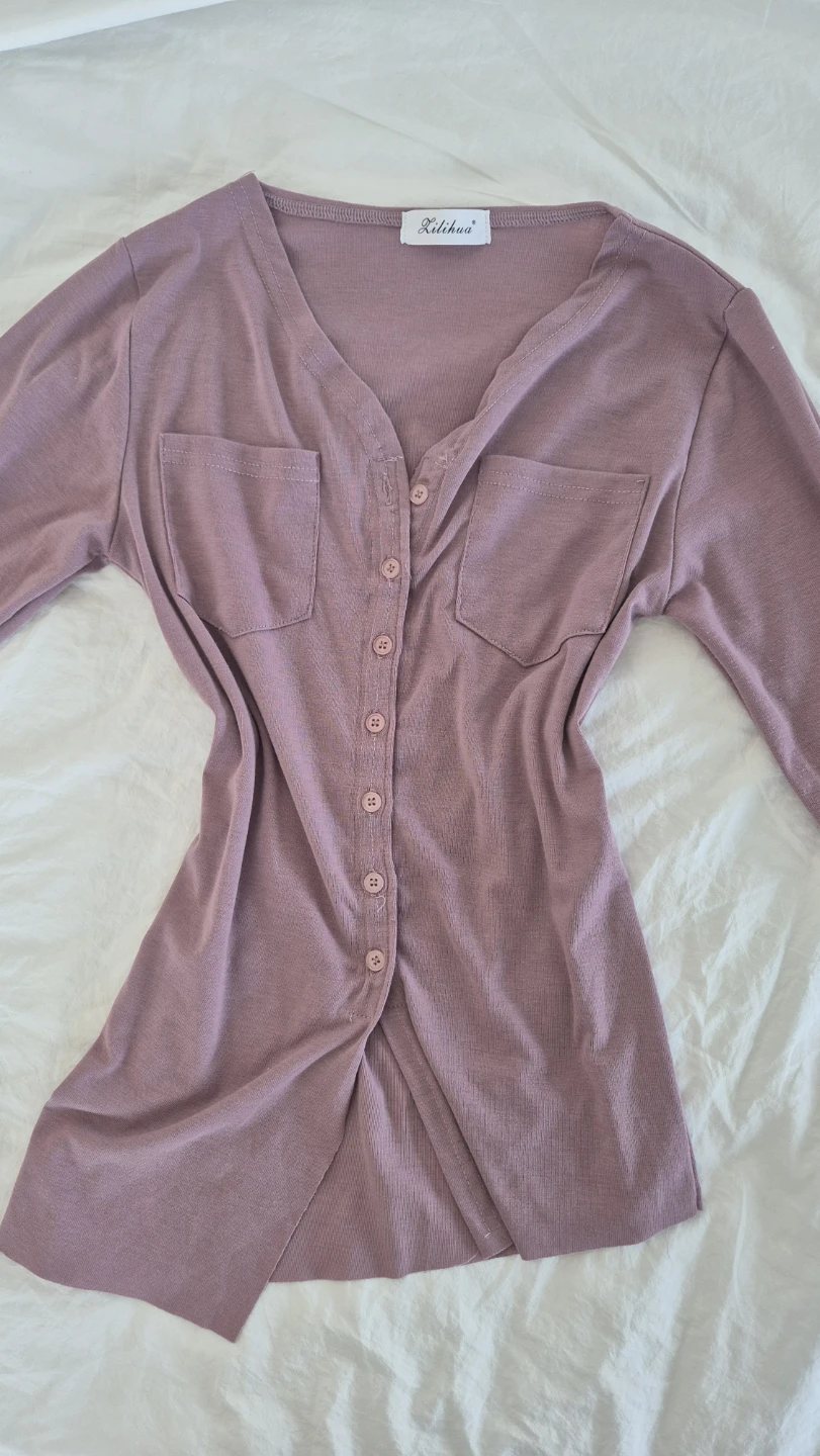Mauve (Muted Purple) Button-Up Long Sleeve Top - photo 3