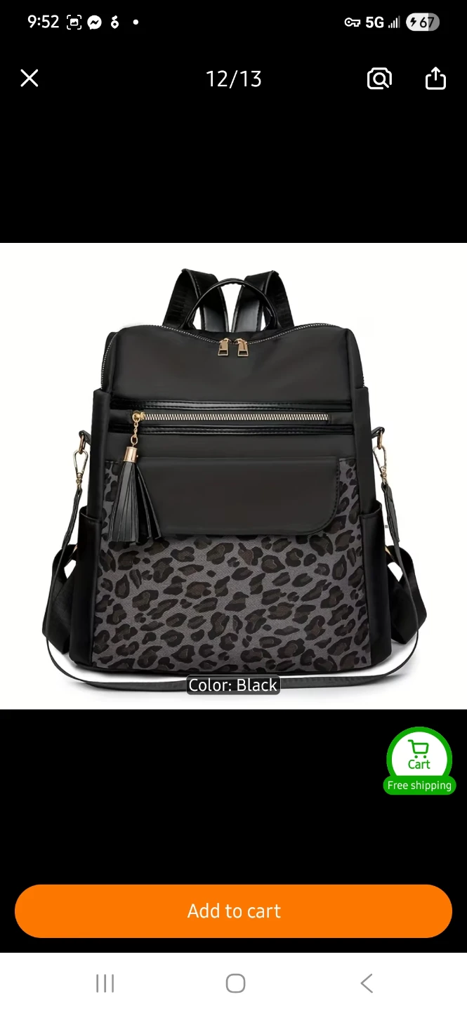 Women's Leopard Print Backpack - Black