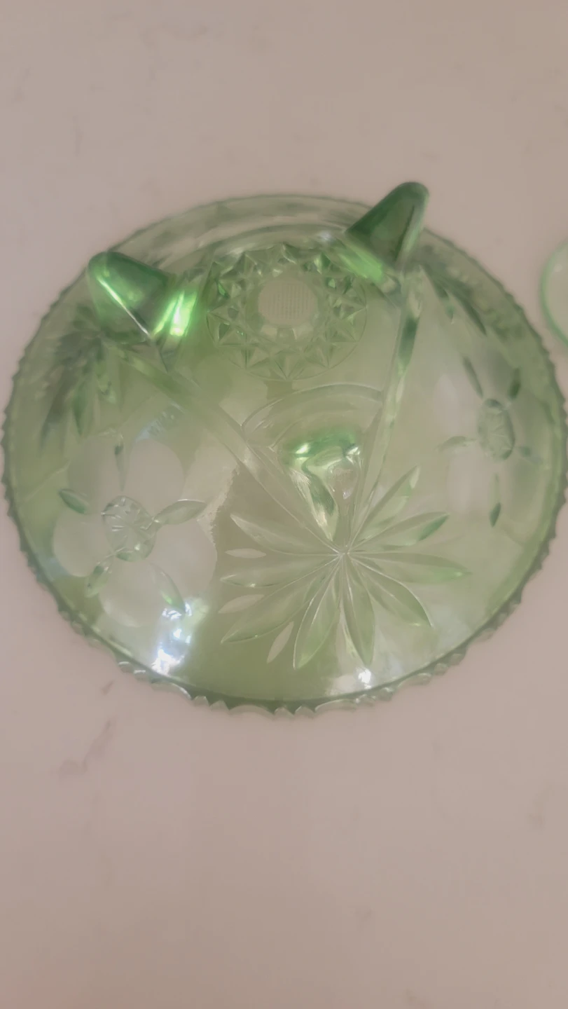 Green Glass Candy Dish with Spoon