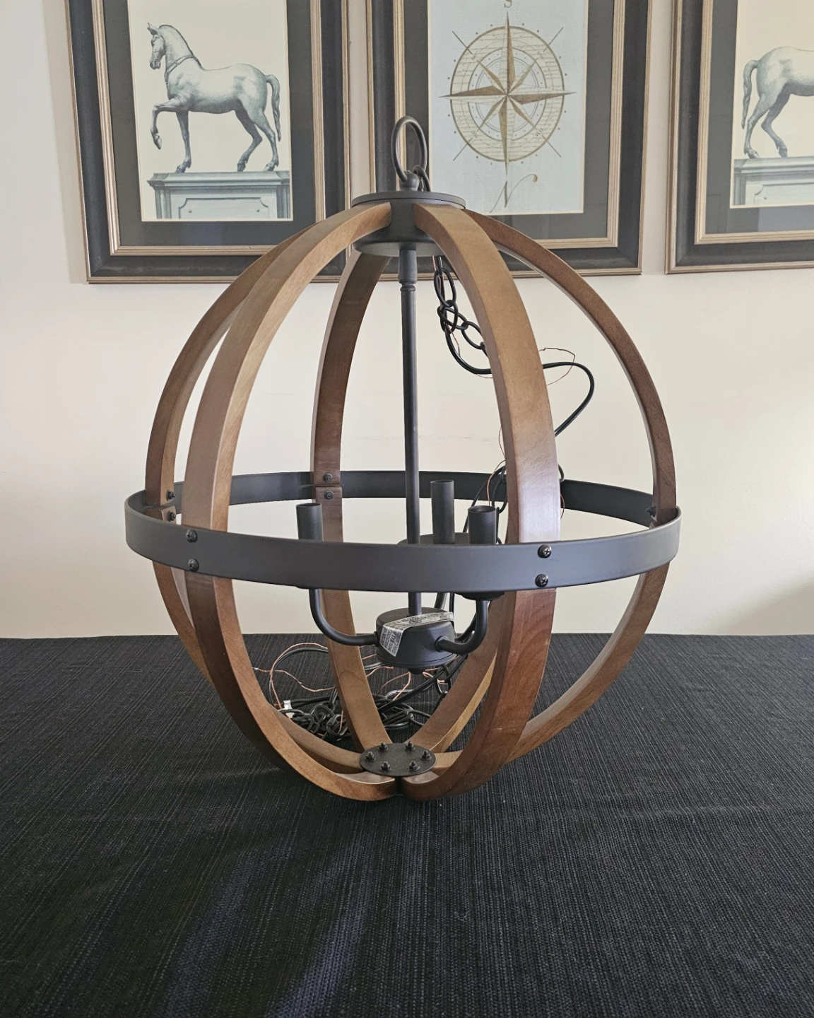 Wood and Metal Globe Chandelier