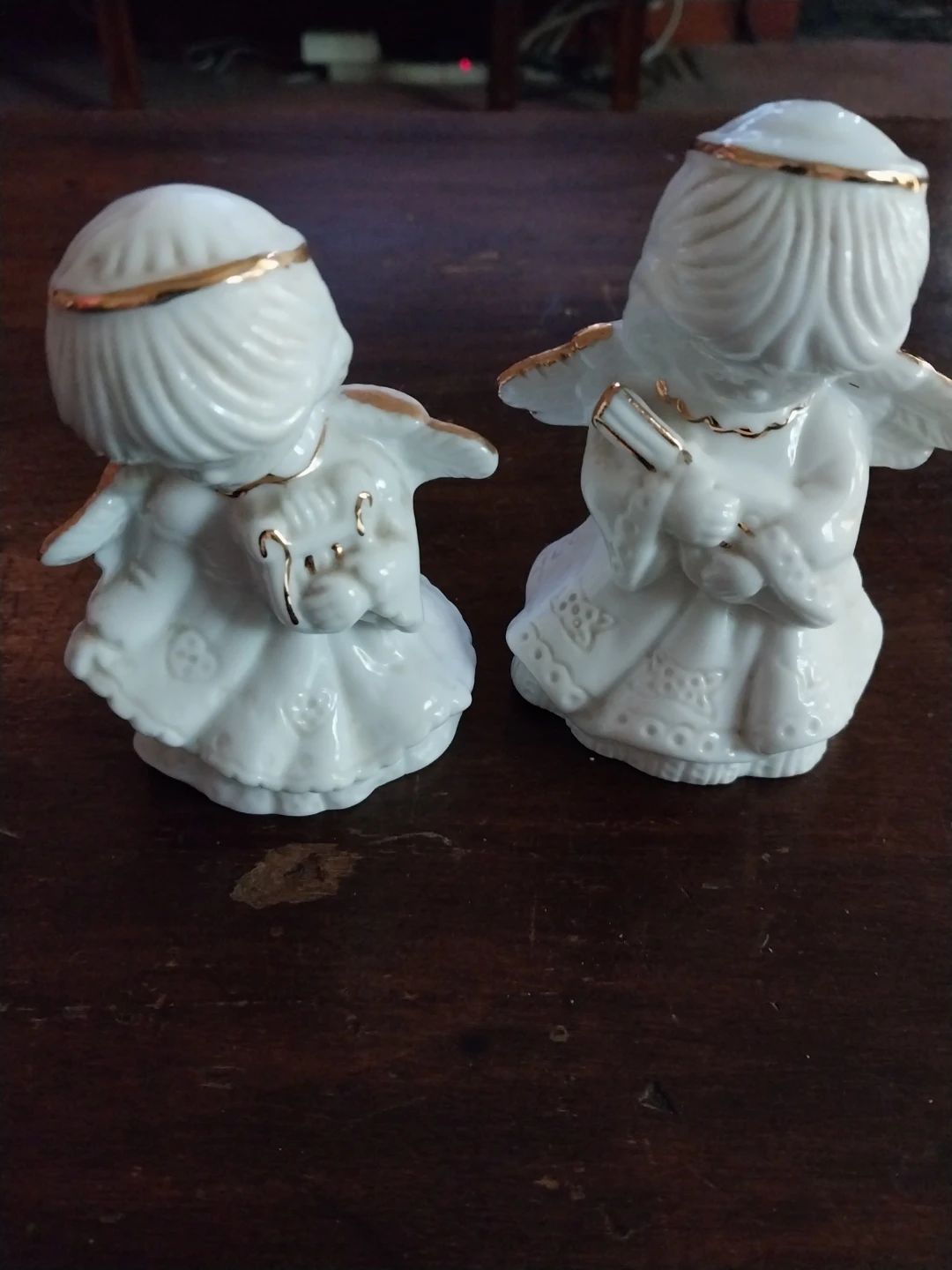Pair of White Ceramic Angel Bells with Gold Trim - photo 2
