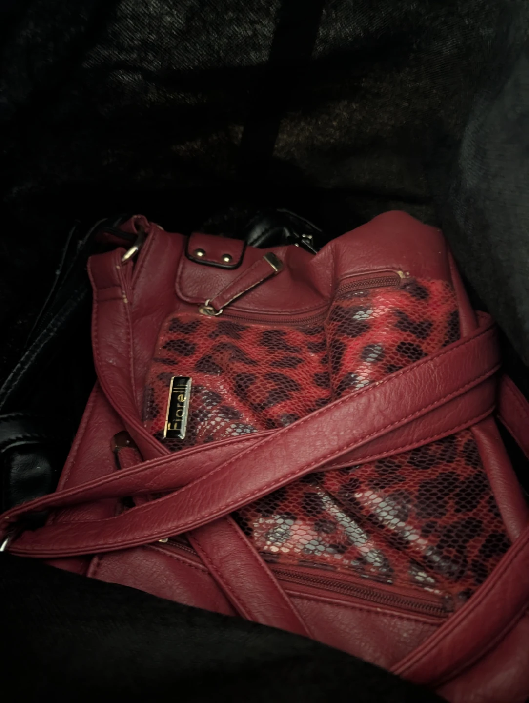 Fiorelli Red Handbag with Leopard Print Accents
