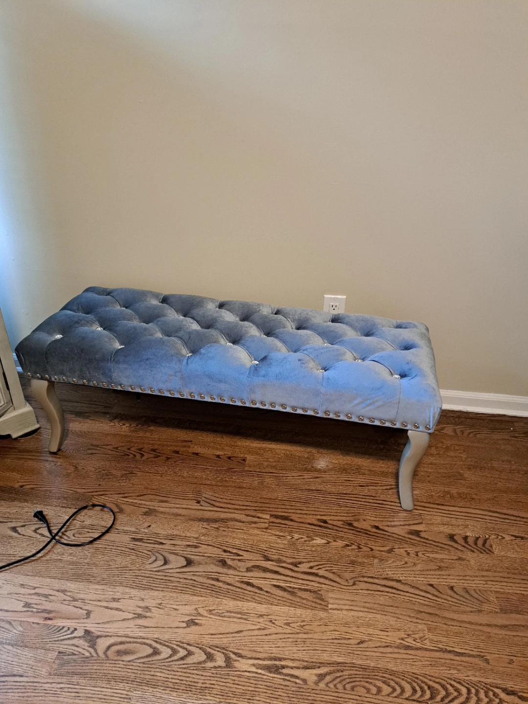 Tufted gray Velvet Bench Ottoman