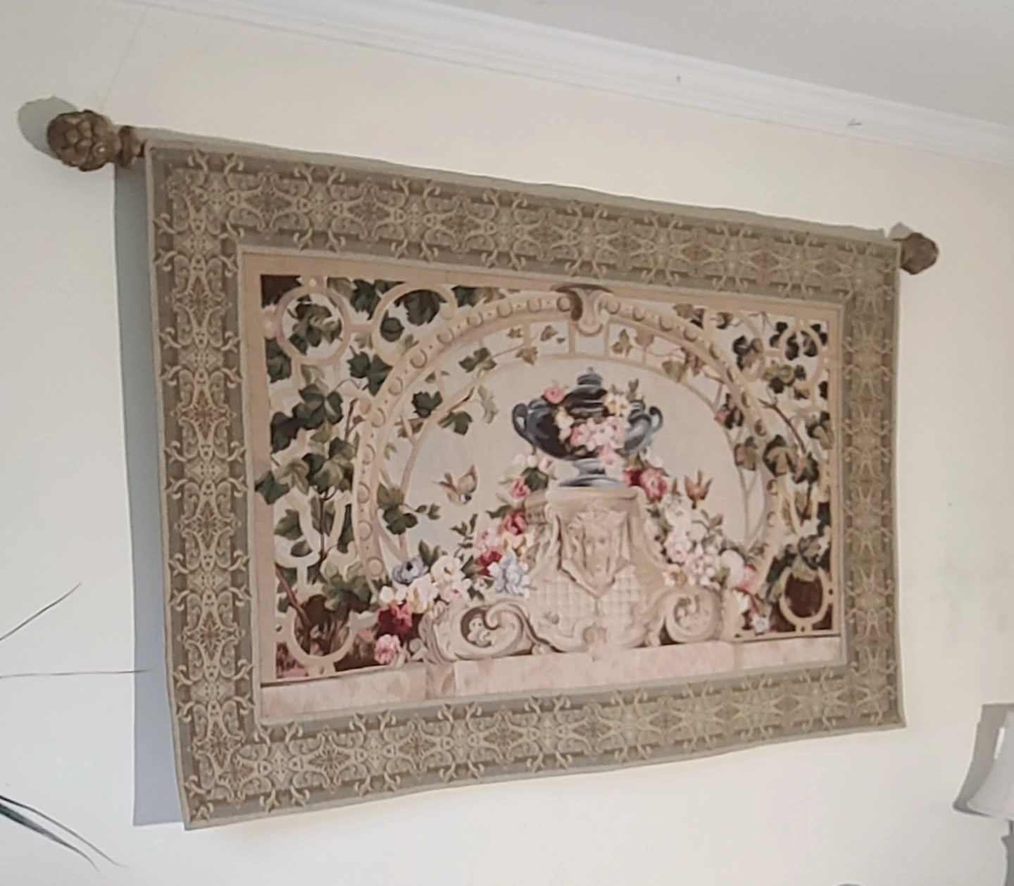 Large Wall Tapestry Spring Arch French Garden Vase 61"x39"