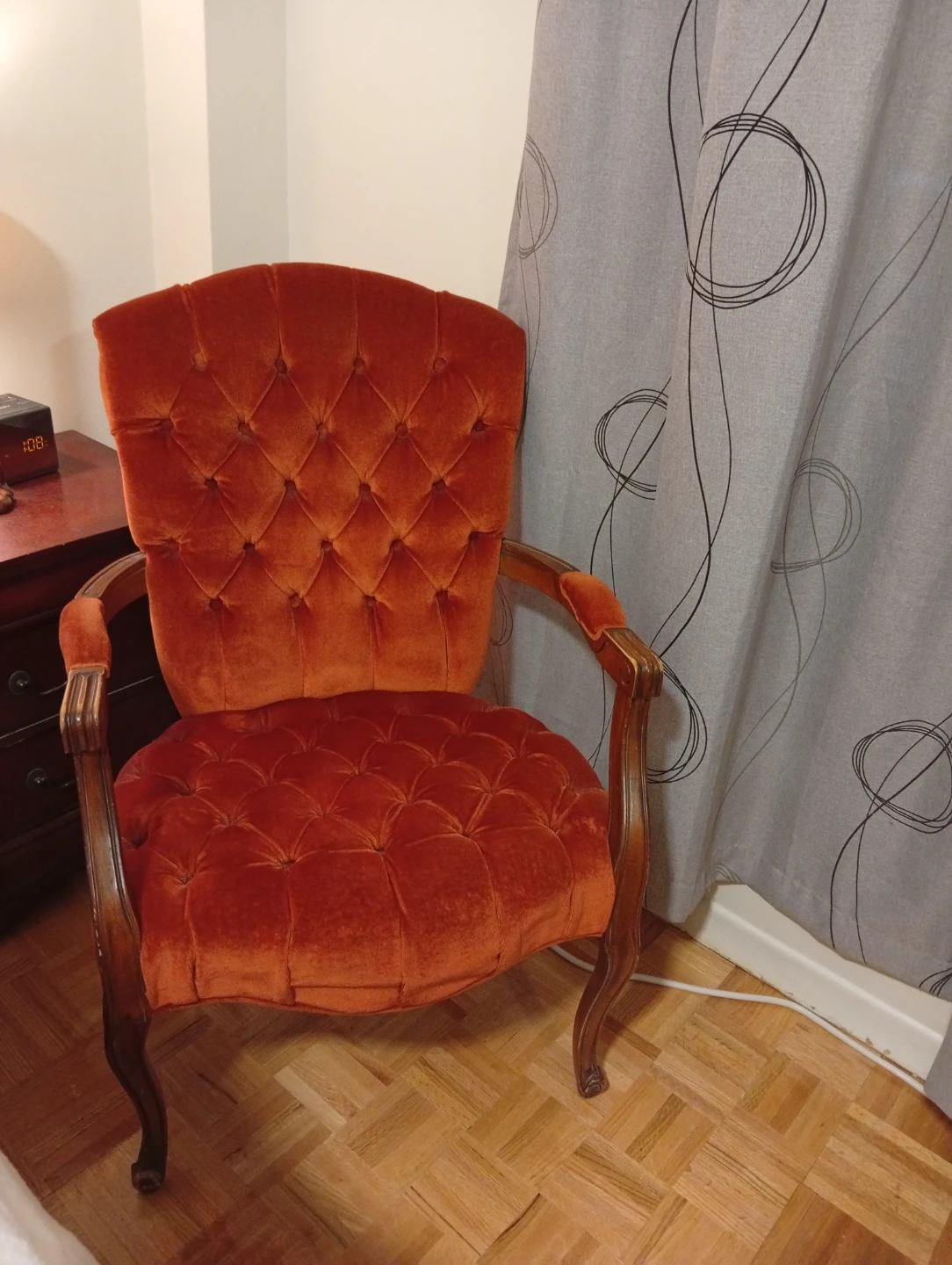 Orange Velvet Tufted Accent Chair