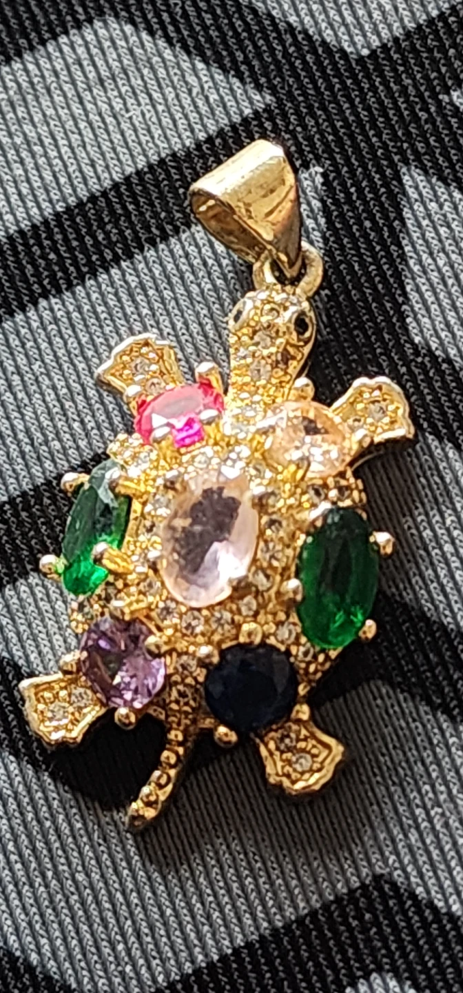 Gold plated Turtle Pendant Necklace with Colorful Gems - photo 3