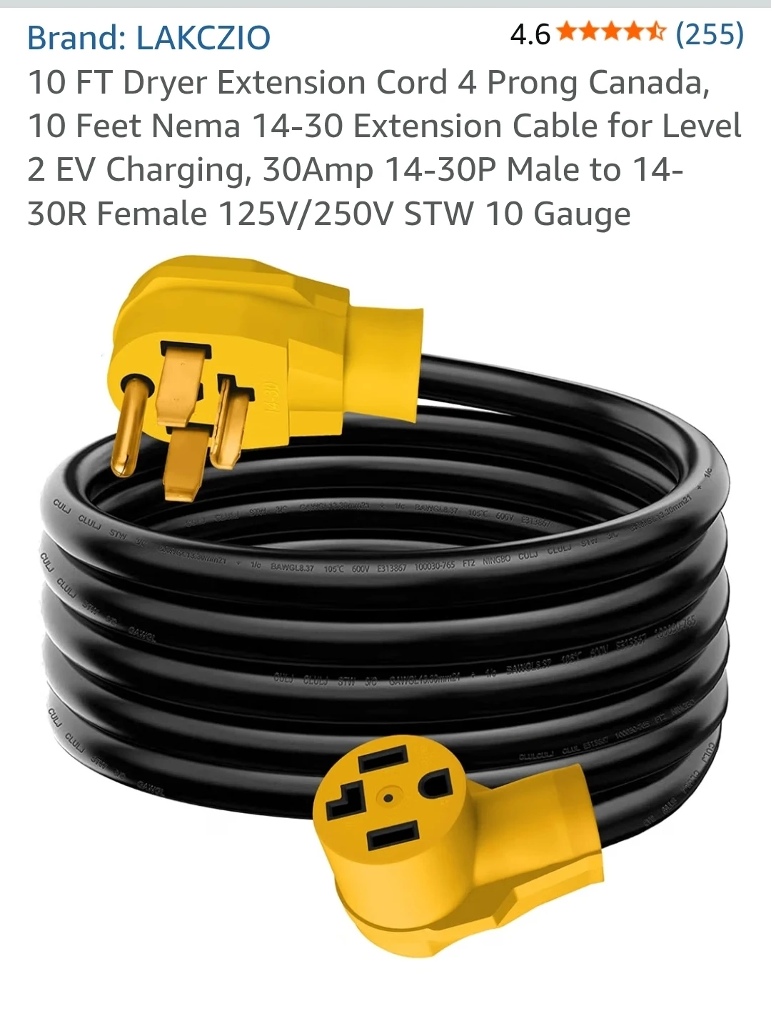 LAKCZIO 10 FT Dryer Extension Cord 14-30P to 14-30R 30 Amp