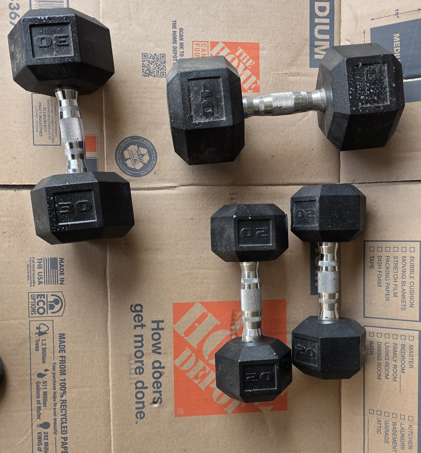 Hexagonal Dumbbells (40 lbs, 30 lbs, 2x 20 lbs)