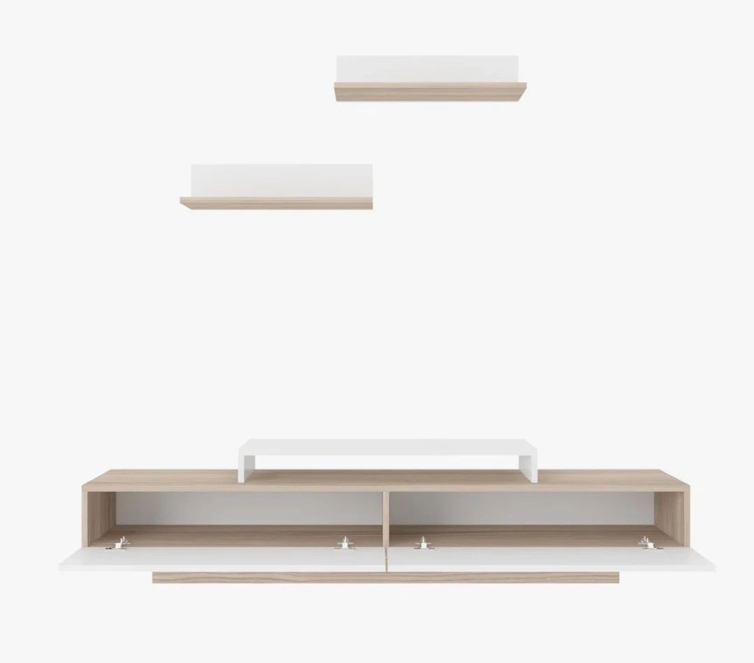 Modern White and Oak TV Stand with Floating Shelves - photo 3