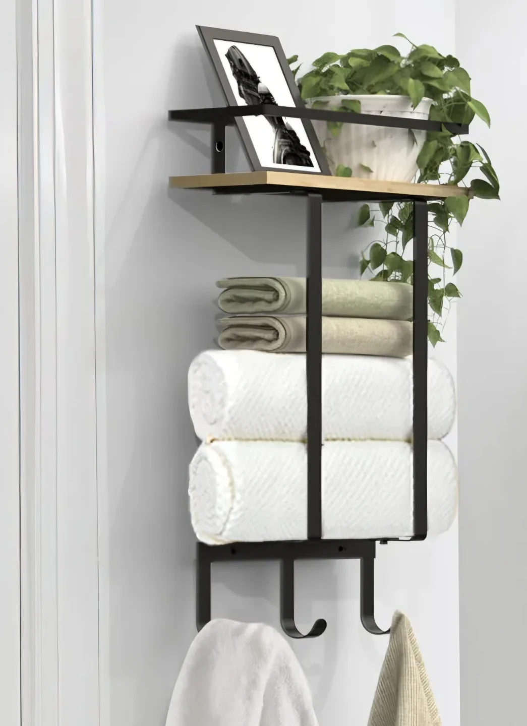 Wall Mounted Towel Rack Shelf with Hooks