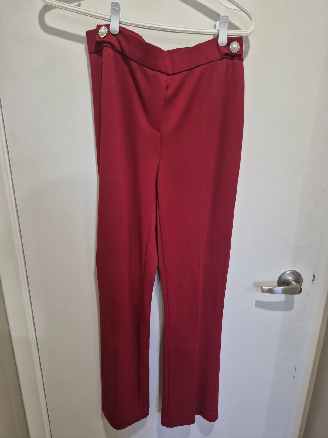 Lily Morgan Red Pants with Pearl Button Accents