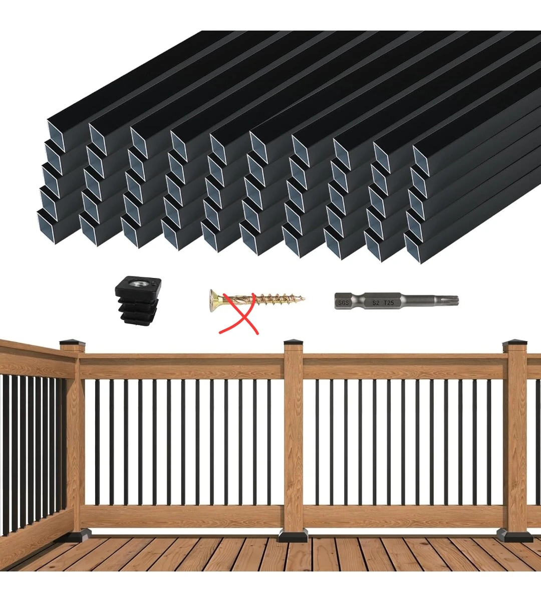 Muzata 50 Pack 36" Black Aluminum Square Deck Balusters WT13