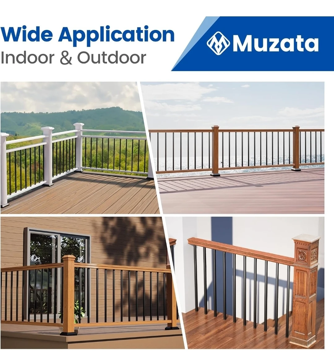 Muzata 50 Pack 36" Black Aluminum Square Deck Balusters WT13 - photo 4