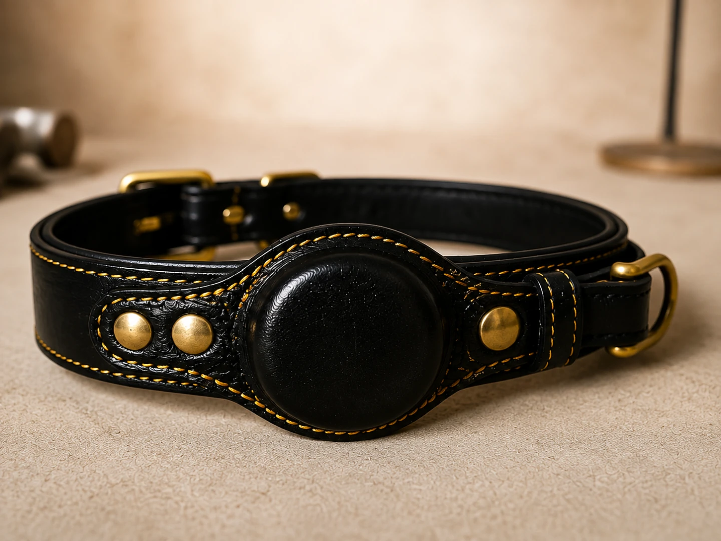 Black Leather Dog Collar with Studs