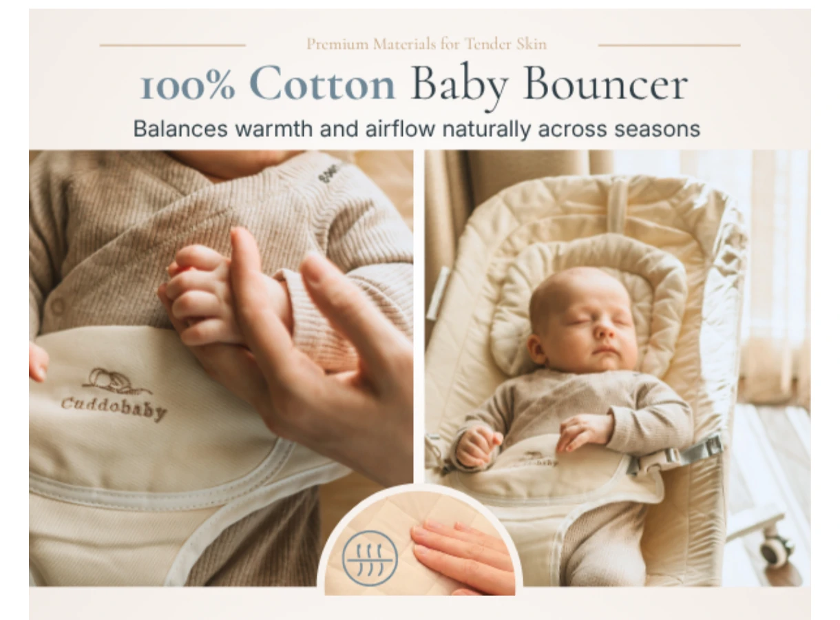 Cuddlebaby 100% Cotton Baby Bouncer, 0-12 m, 3 Level Adjustable - photo 3