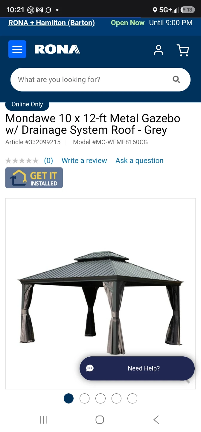 Mondawe 10 x 12 ft Metal Gazebo with Drainage System Roof - Grey