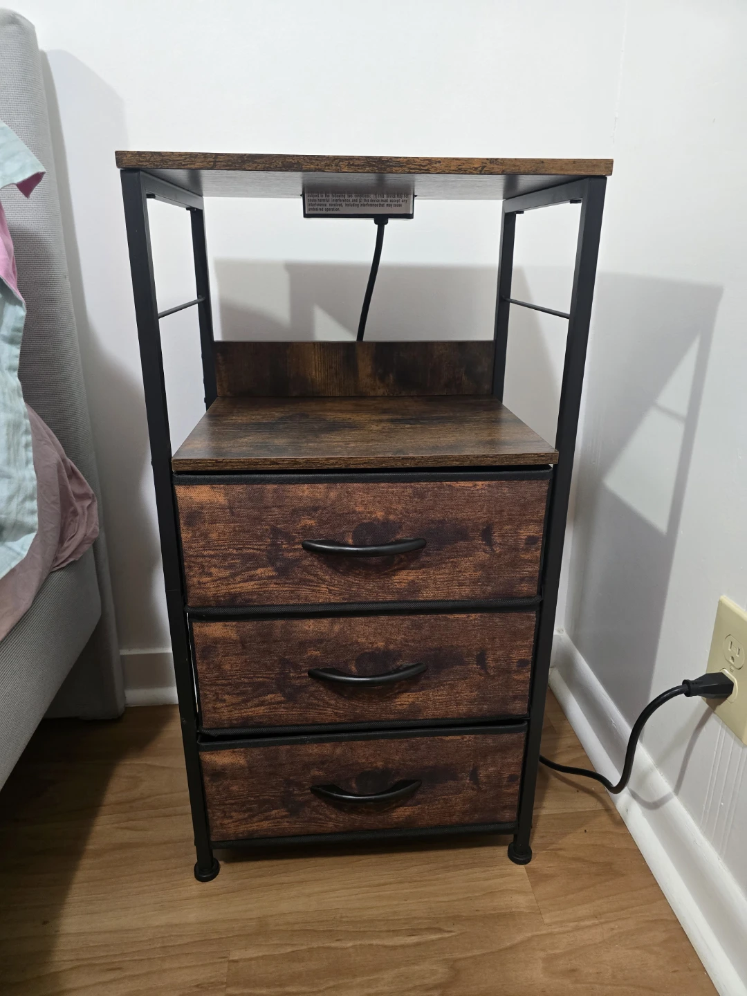 3 Drawer Nightstand with Charging Station, LED and Open Shelf