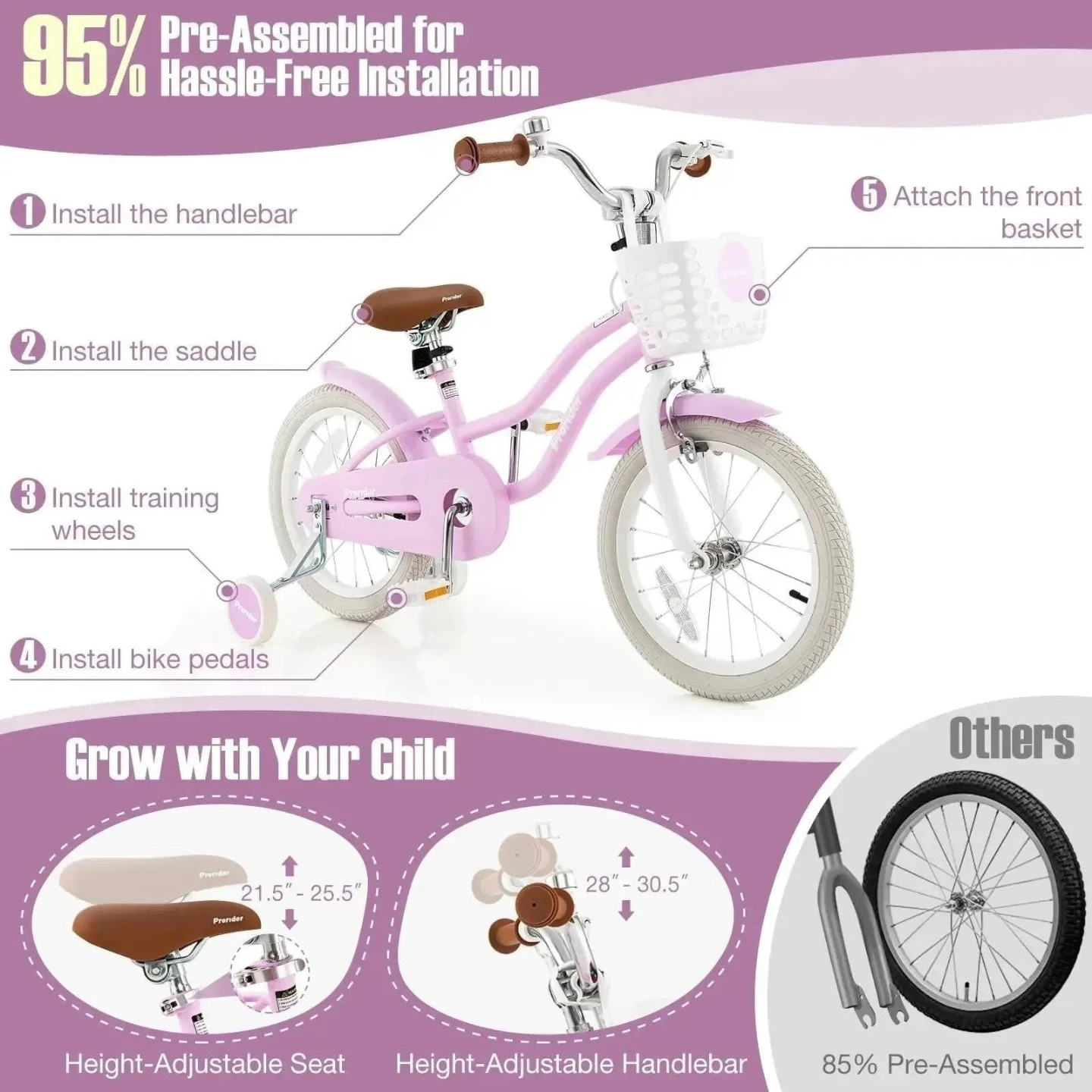 Prorider 16" Pink Carbon Steel Kids Bike - photo 3