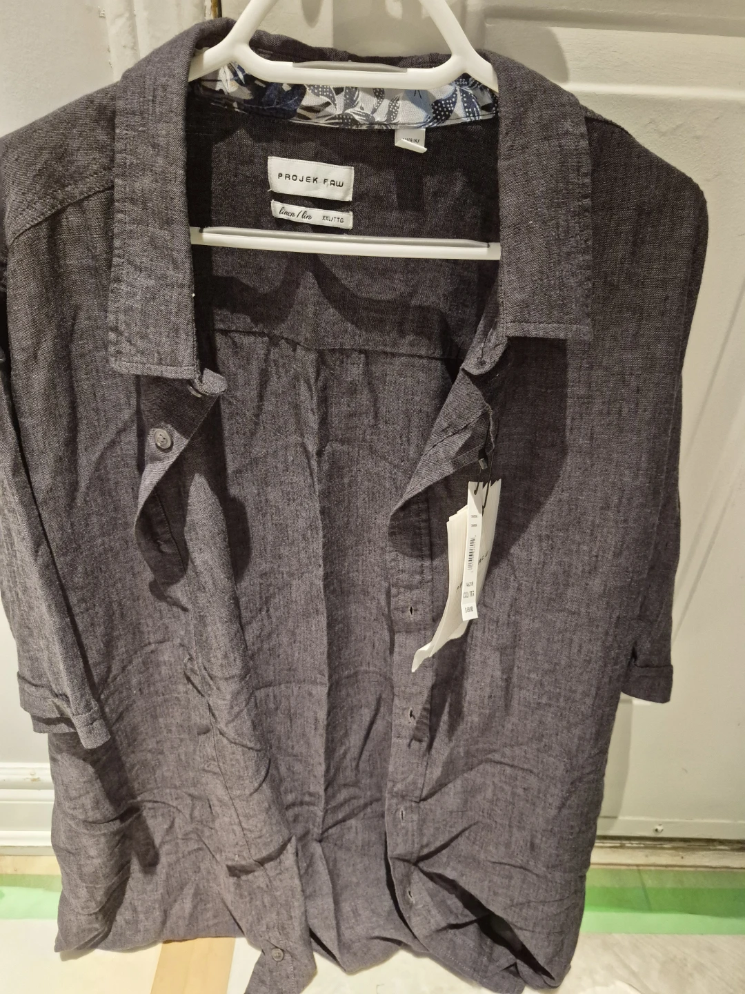 PROJEK RAW Men's Grey Linen Blend Button-Up Shirt 2XL