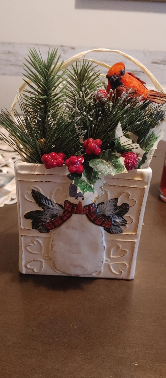 Christmas Snowman and Cardinal Decorative Container