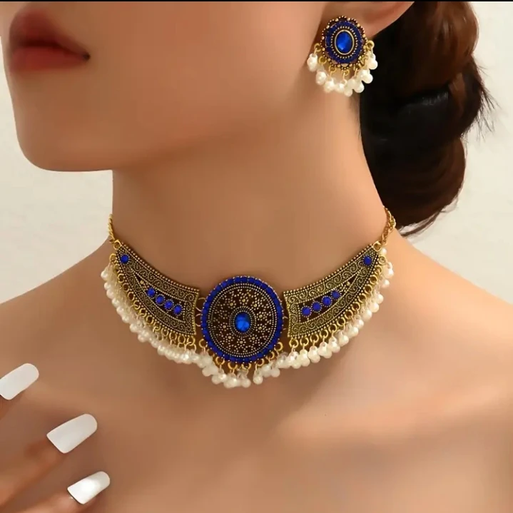 (BRAND NEW) Choker Necklace and Earring Set with Red Stones - photo 2