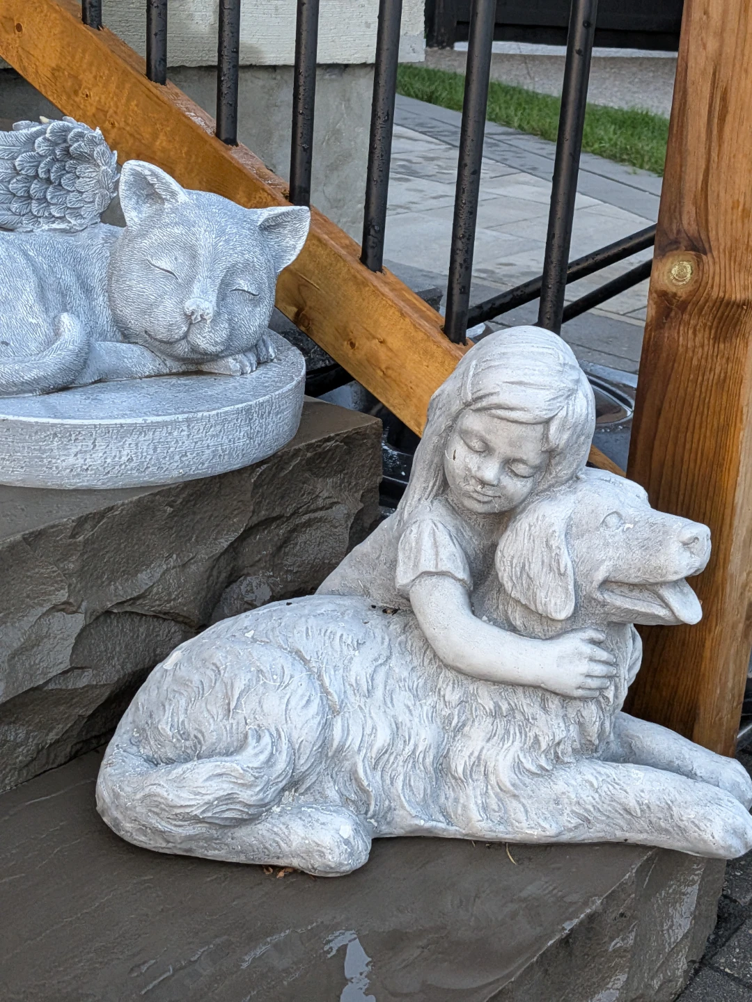 Girl Hugging Dog Statue - photo 2