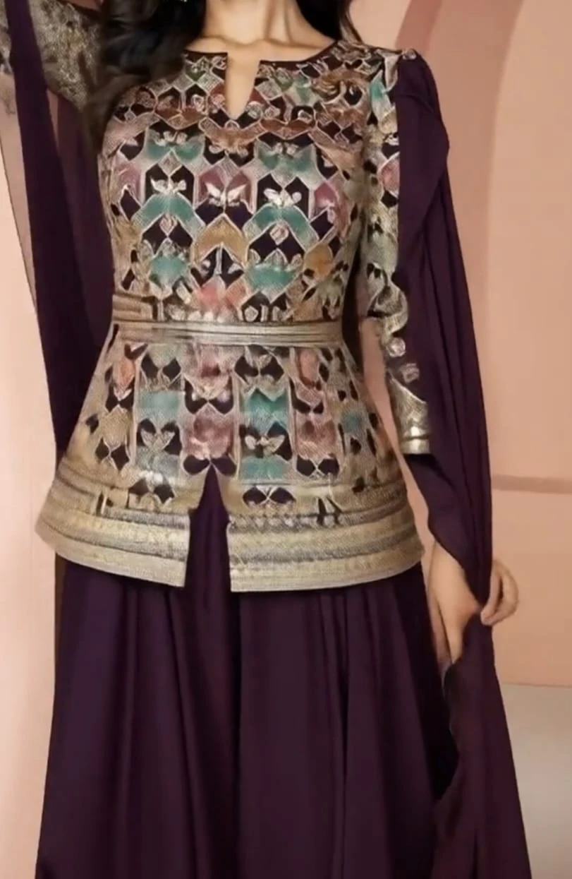 Embroidered Peplum Sharara Set with Dupatta - photo 3