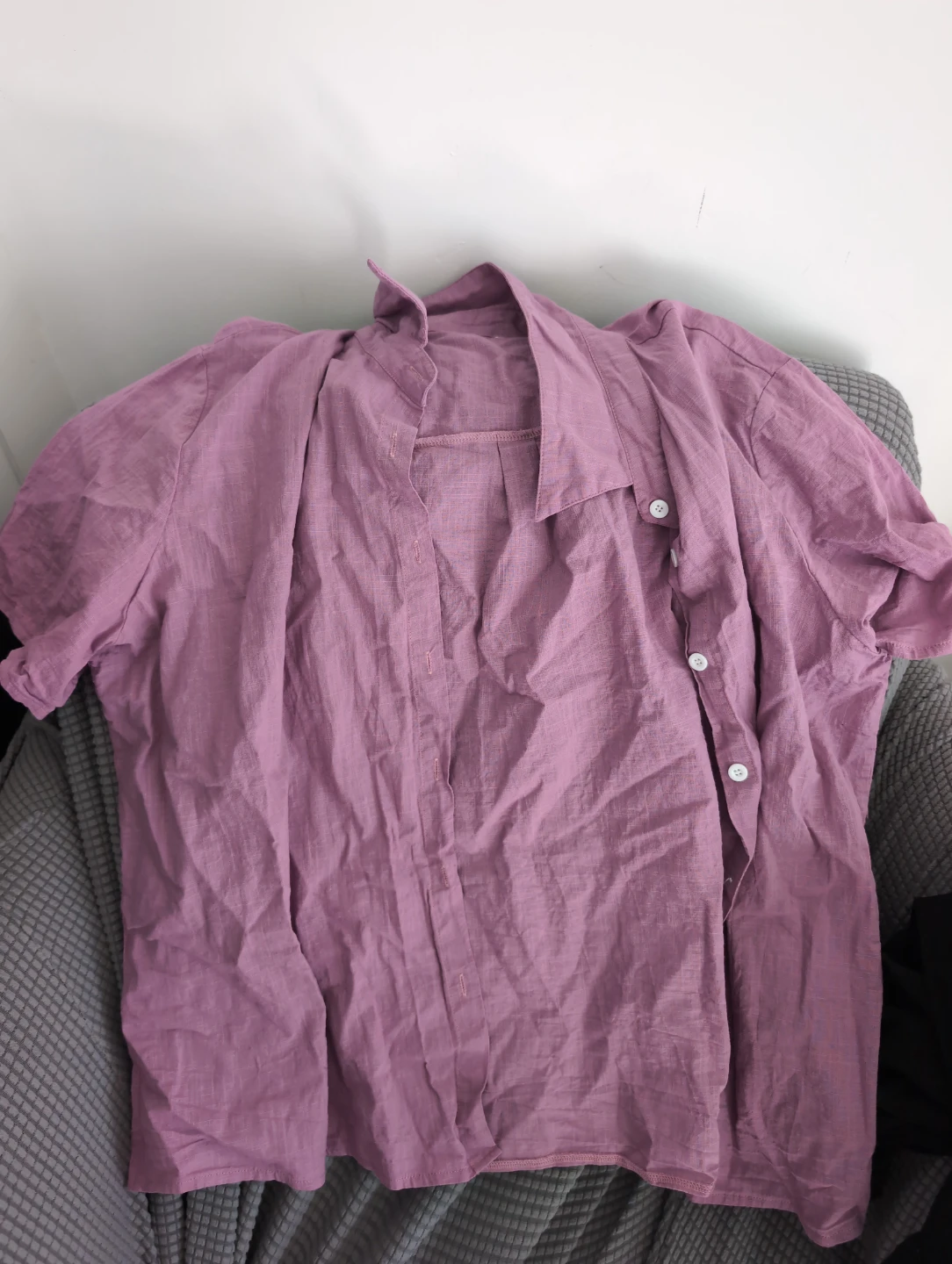 Purple Linen Blend Button-Up Shirt