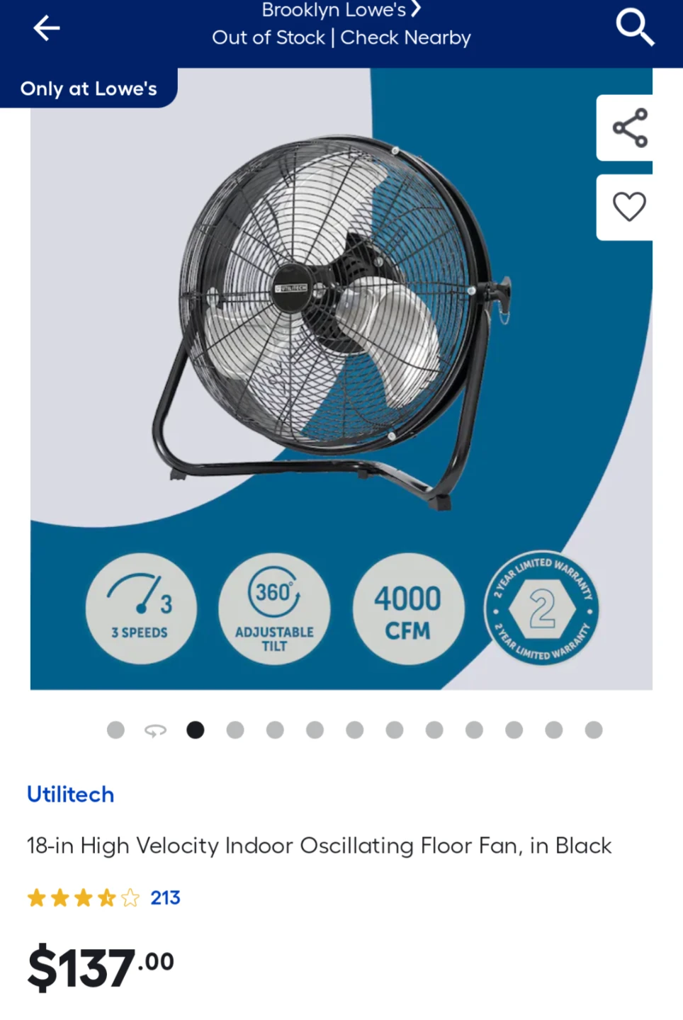 18" High Velocity 3 Speed Metal Fan - photo 2