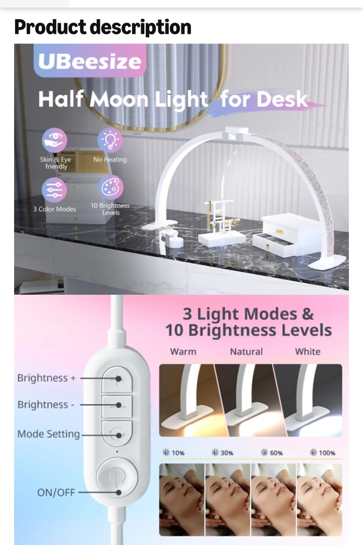 UBeesize Half Moon LED Desk Lamp with Phone Holder - photo 3