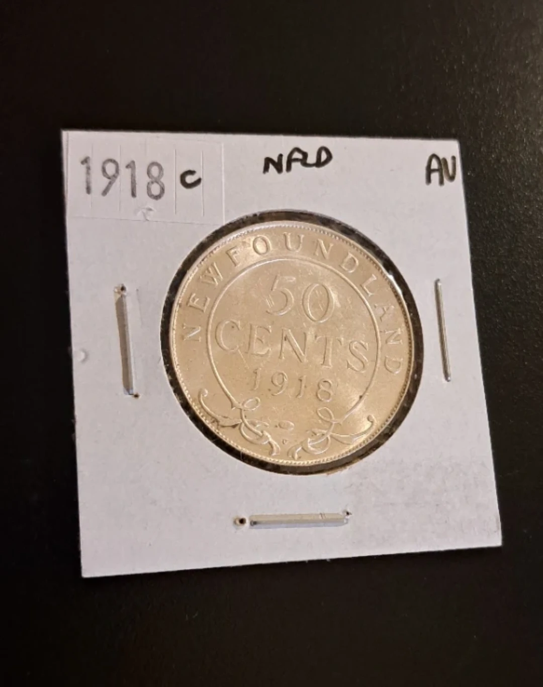 1918C Newfoundland 50 Cents, Silver Coin, AU - photo 2