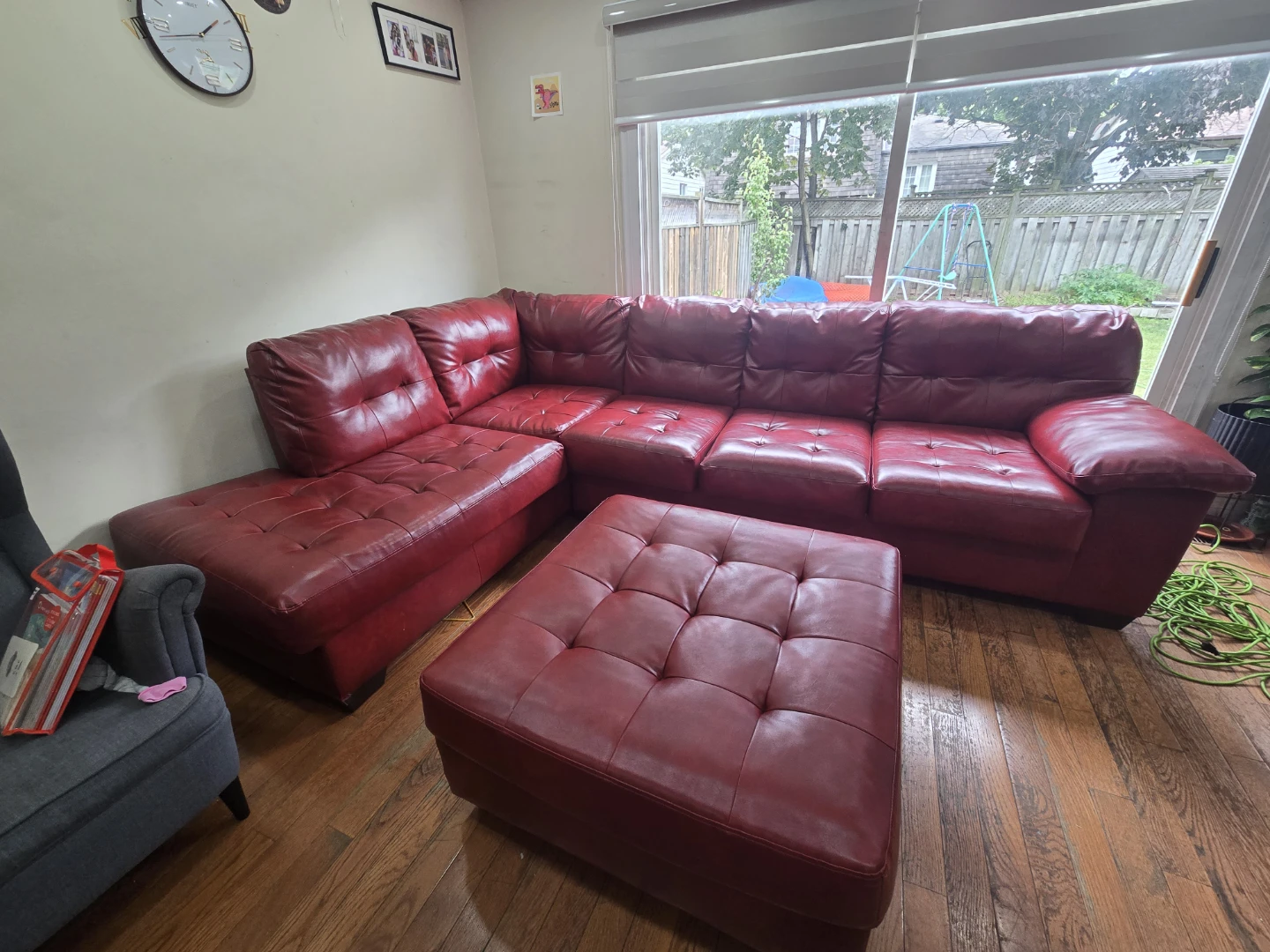 Red Sectional Sofa with Ottoman