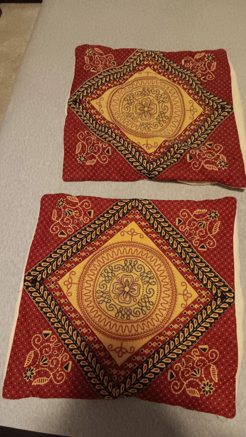 Set of 2 Red and Yellow Mandala Pattern Cushion Covers 14.5x14.5