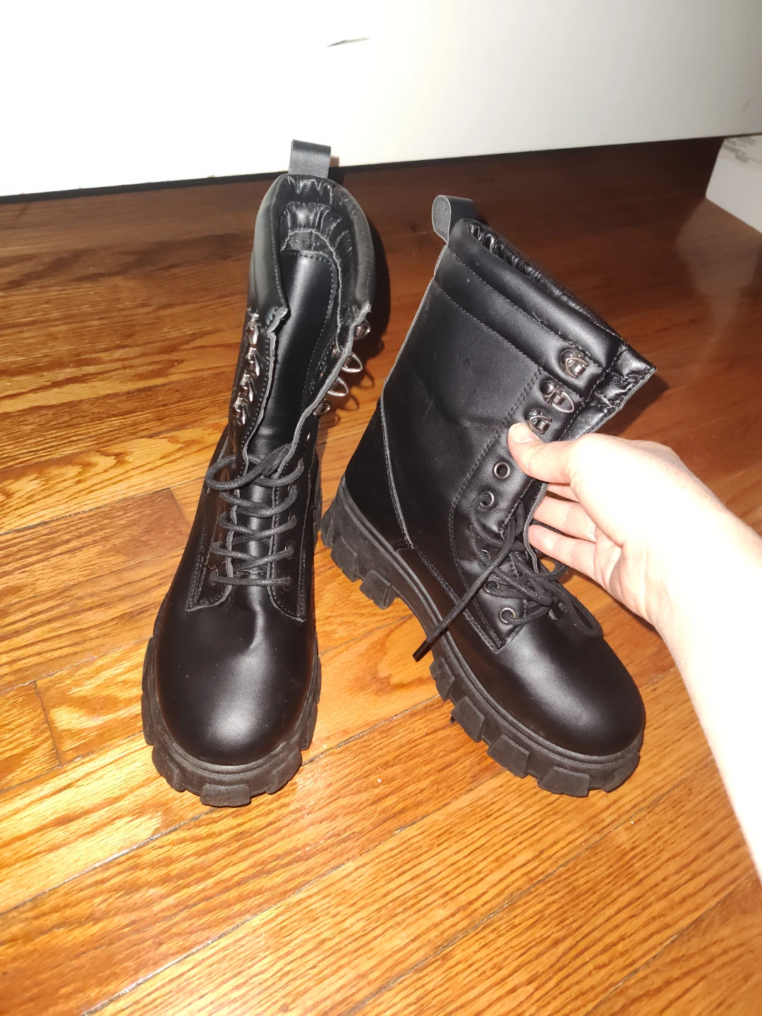 Black Lace-Up Combat Boots - photo 2