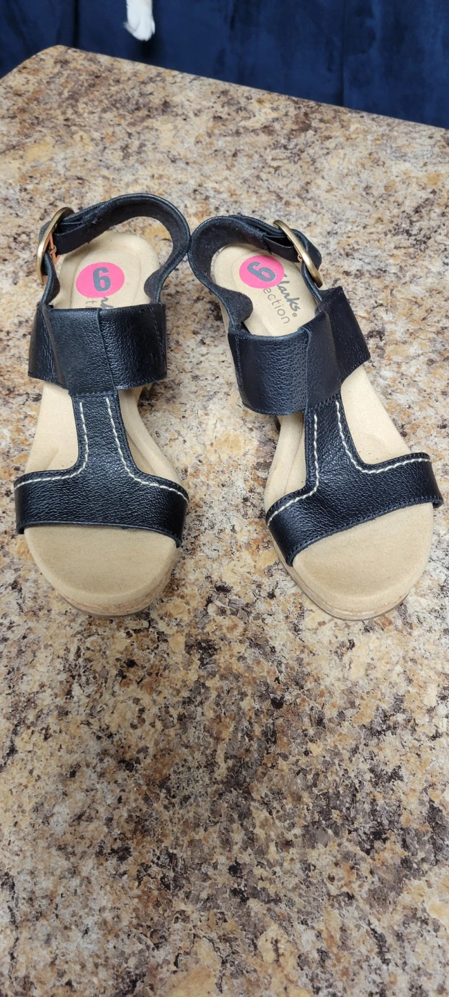 Clarks Collection Black Wedge Sandals Size 6