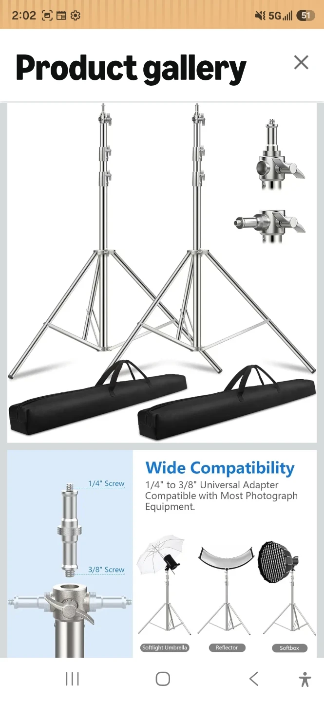 Heavy Duty Stainless Steel Light Stands (2-Pack)