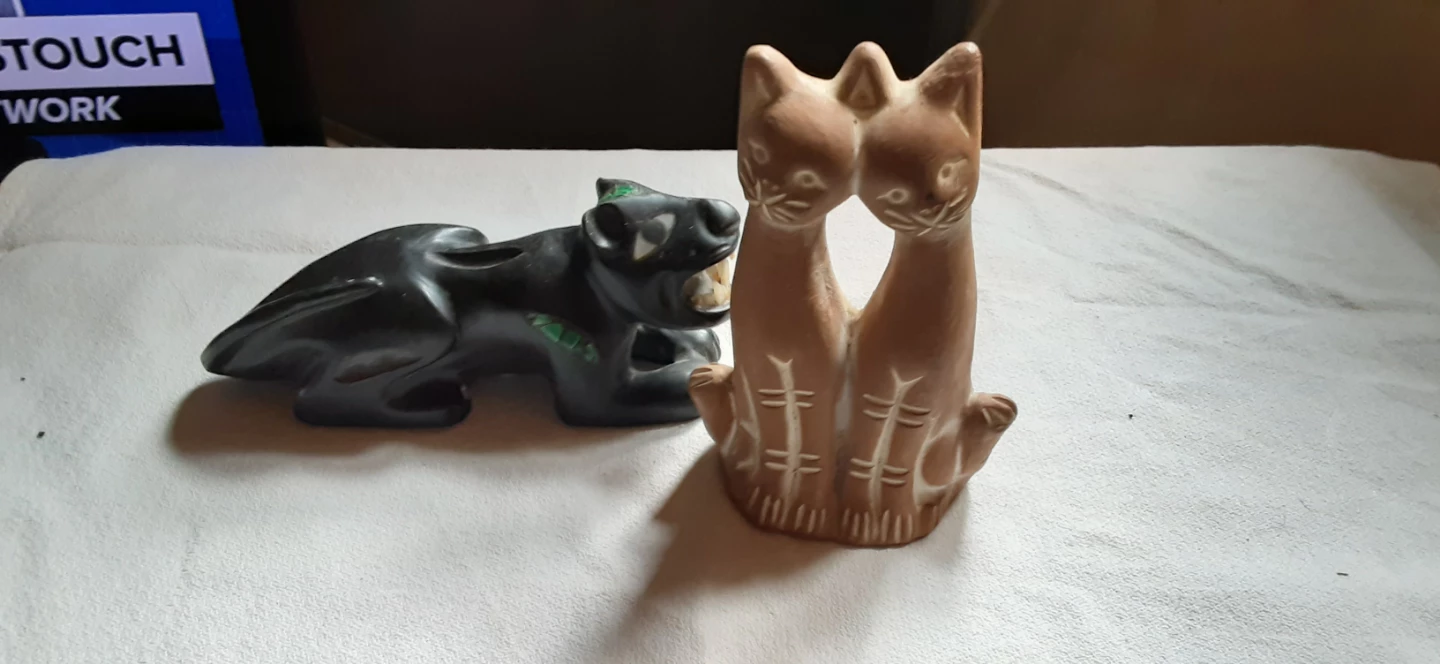 Black Panther and Twin Cat Figurines