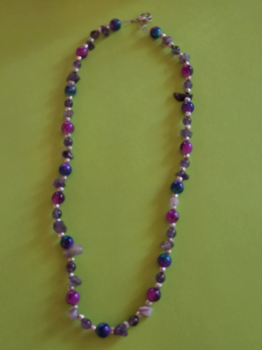 Beaded Necklace with Purple, Pink, and Blue Stones
