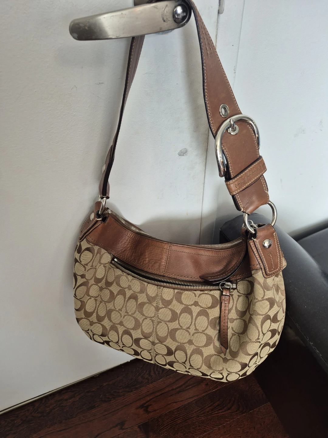 Coach Signature Monogram Hobo Bag - Brown