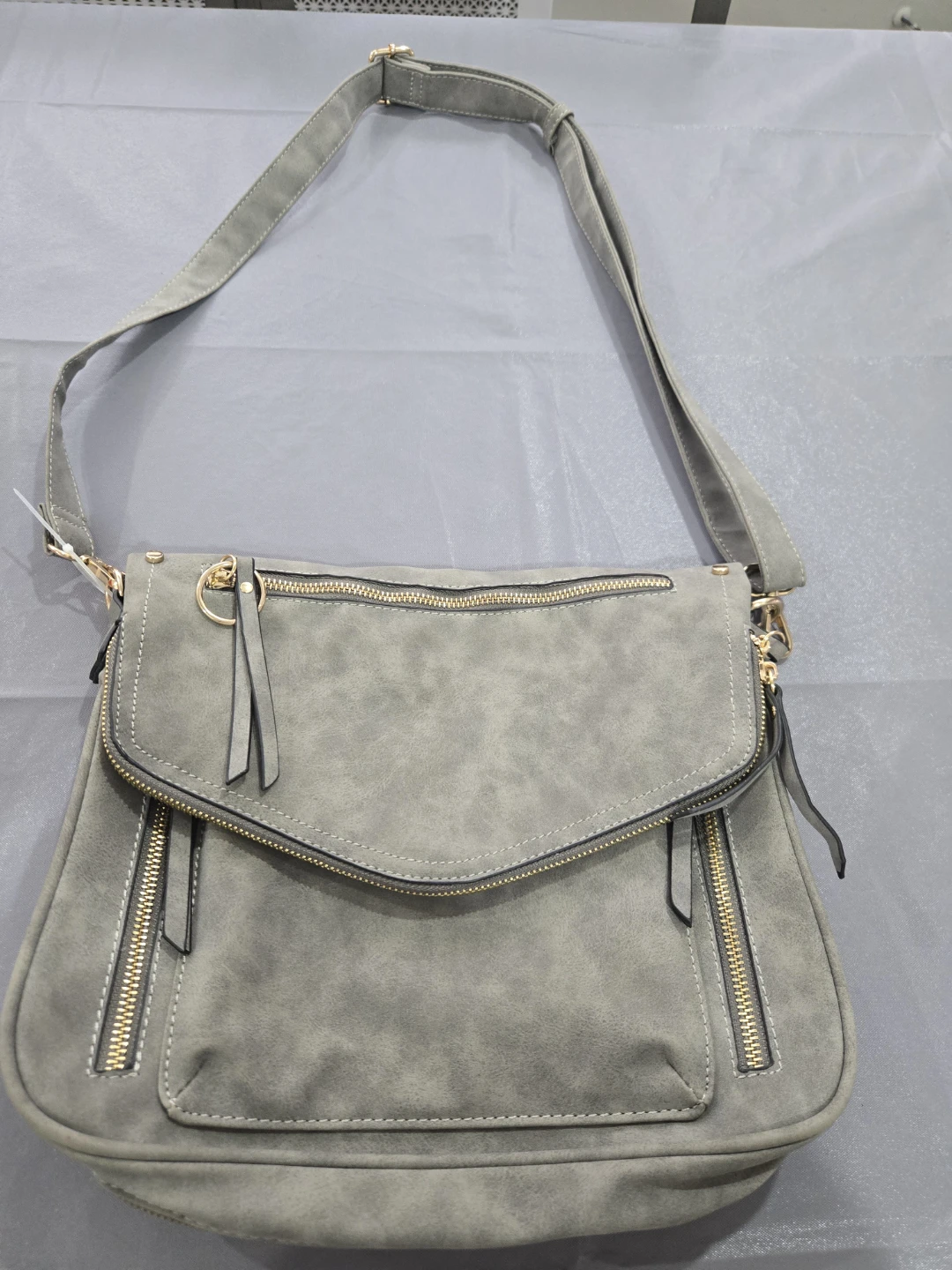 Gray Shoulder Bag with Zipper Details