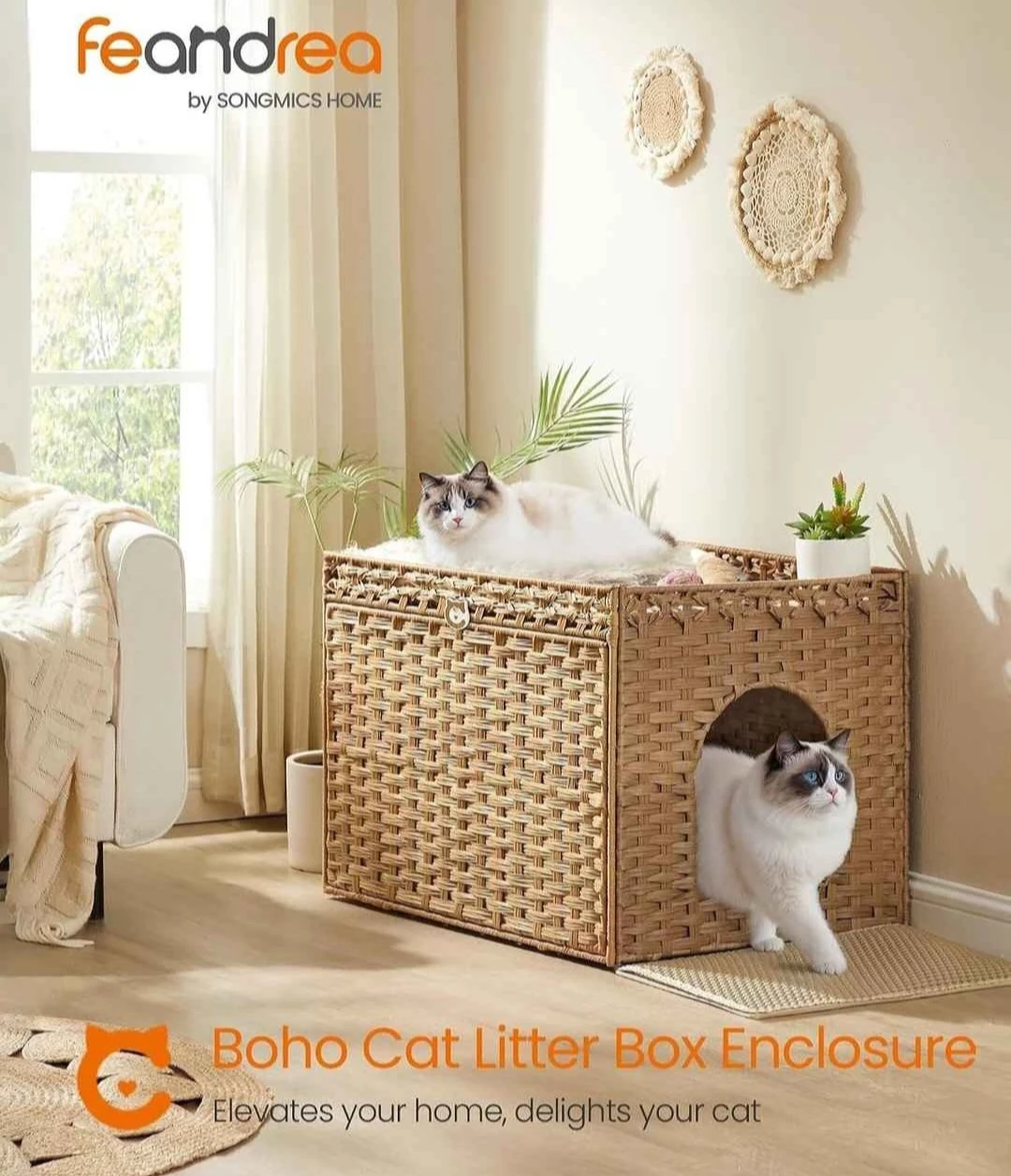 Boho Cat House ,Cat Litter Box, Handwoven Rattan Box Furniture. - photo 2