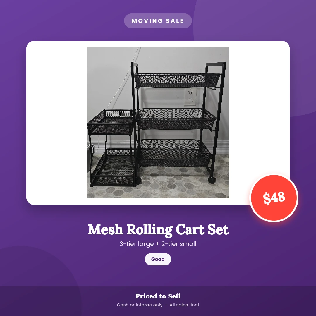 Mesh Rolling Cart Set - 3-Tier Large + 2-Tier Small