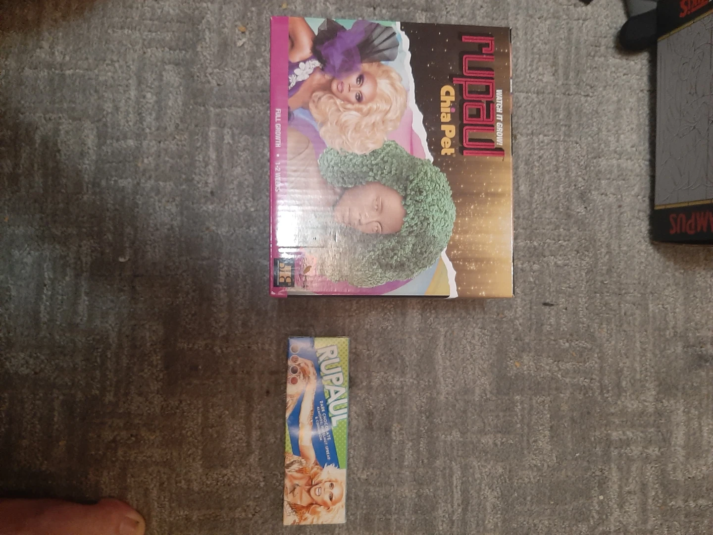 RuPaul Chia Pet and RuPauls chocolate bar