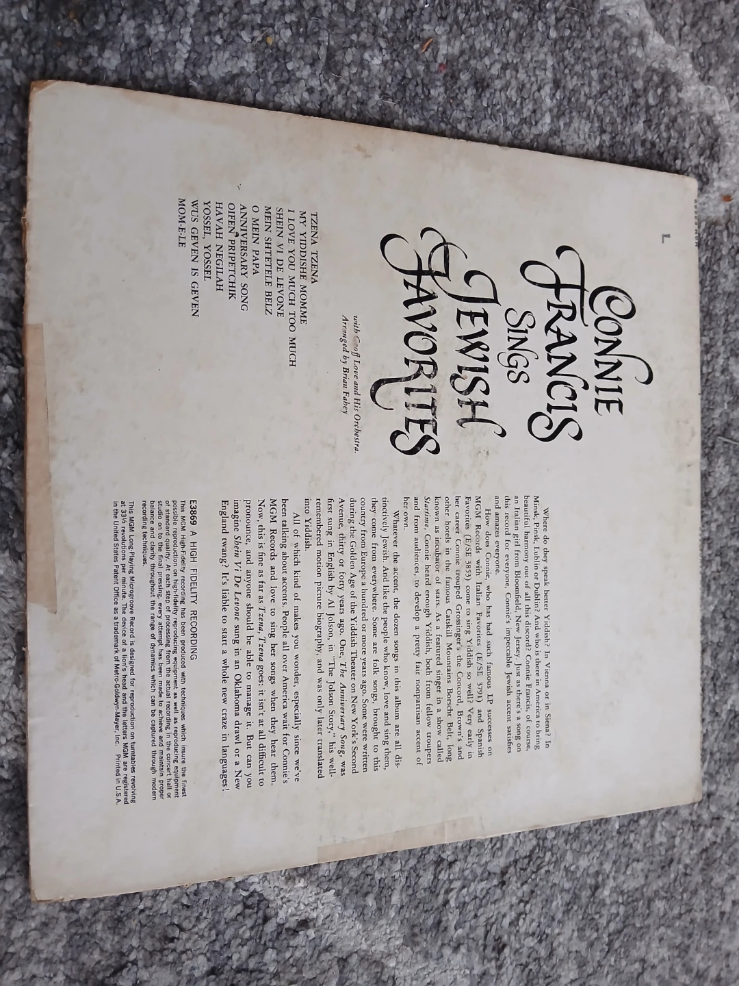 Connie Francis Sings Jewish Favorites Vinyl Record - photo 4